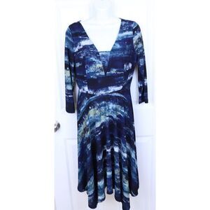Simply Vera Wang Women’s  Sz S Dress 3/4 Sleeves Fit And Flare V-neck Blue Green